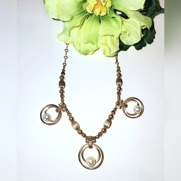 Amco Jewelry - Art Deco Gold-filled Necklace with Genuine Pearls Signed AMCO